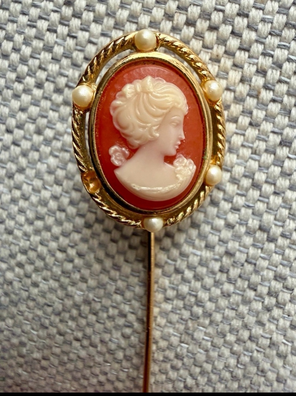 Classic Coral Cameo Stick Pin Brooch - Unbranded